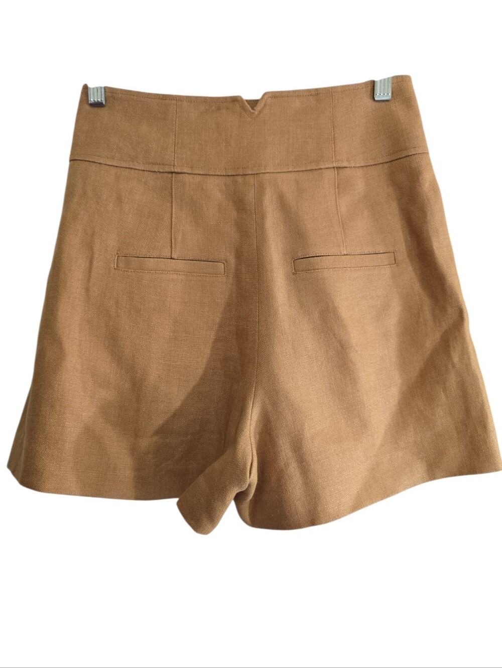 Veronica Beard Alicia Pleated Linen-canvas High-rise Shorts 2 Camel Color - Picture 4 of 8